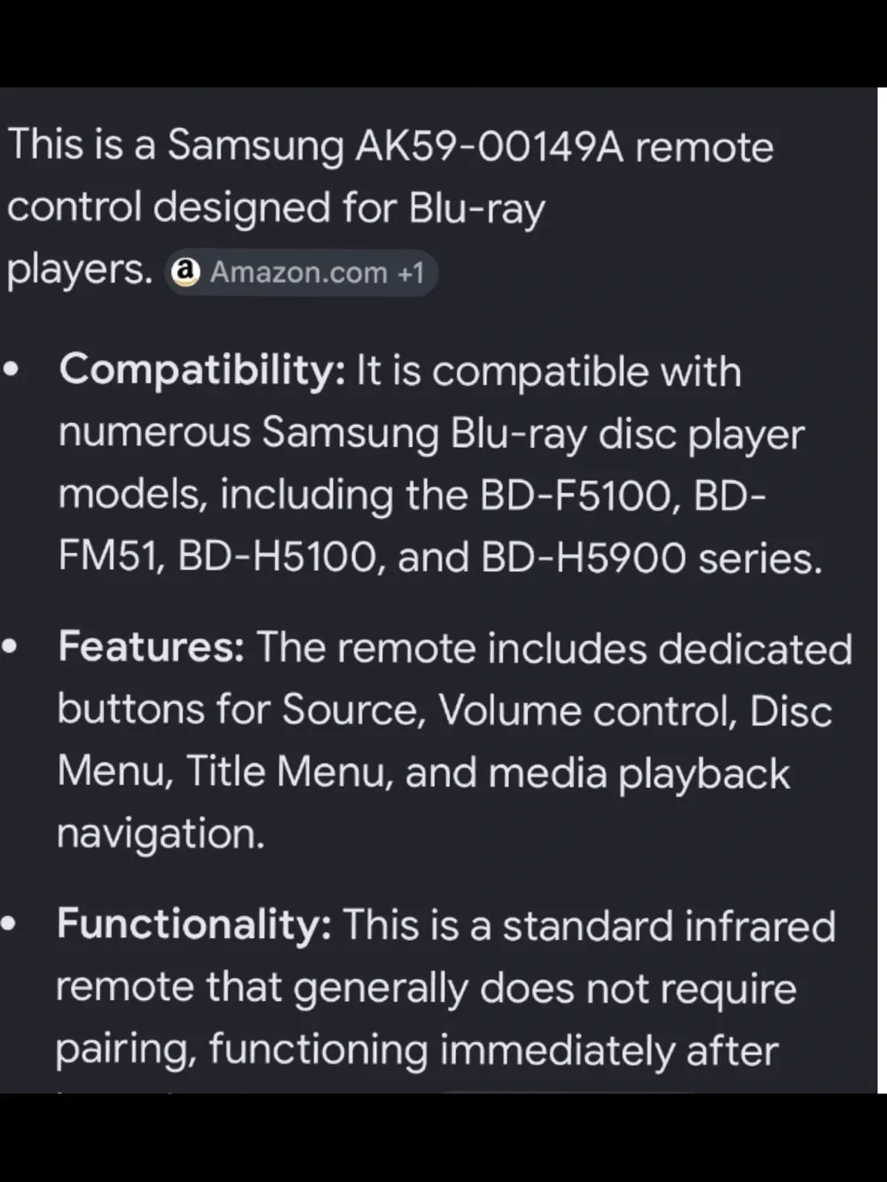 Genuine Samsung AK59-00149A Wireless Controller For Various Blu-Ray Players